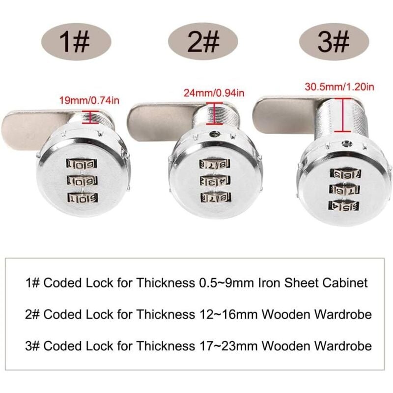 Serratura a combinazione per cassetti - Serratura a combinazione per cassette postali - 1 pezzo - Argento - 3