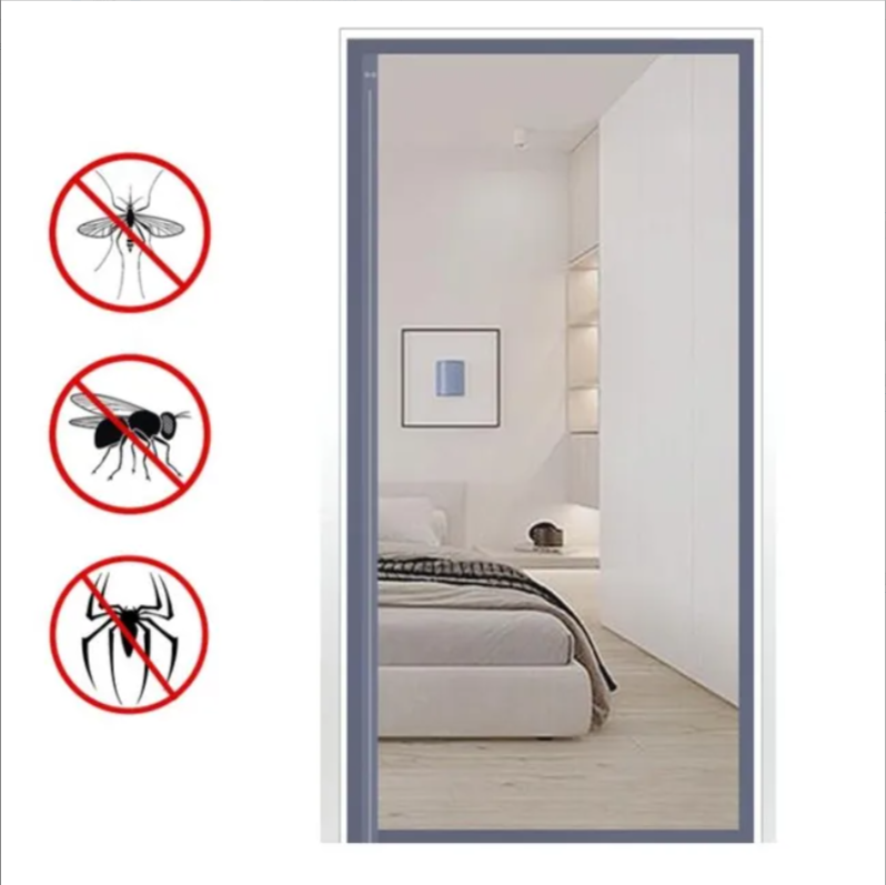 Odporna na owady zasłona drzwiowa z magnesami, magnetyczna zasłona drzwiowa antykomarowa, szara, 120 cm x 210 cm