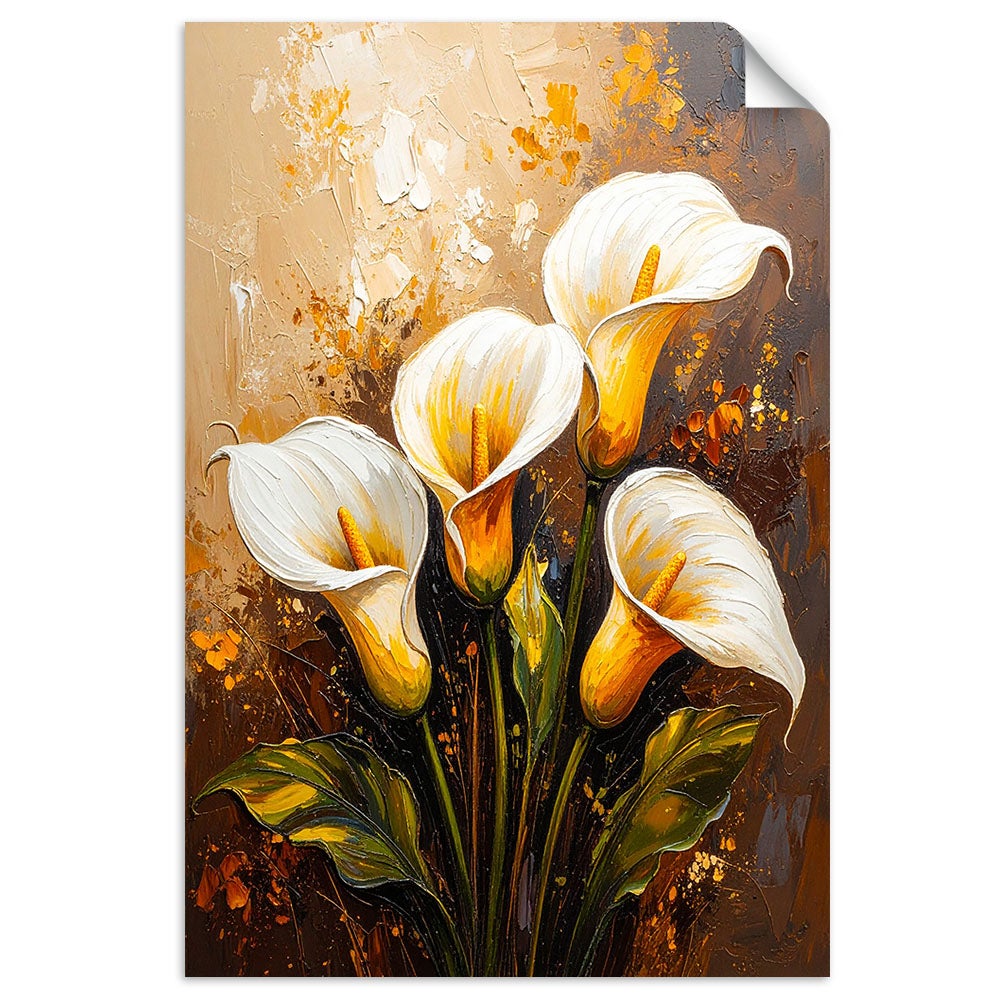 Naklejka samoprzylepna, Kalie Białe Kwiaty jak malowane 100x150