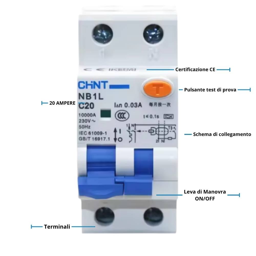 Interruttore Magnetotermico Differenziale 1p+n - 20a - 4