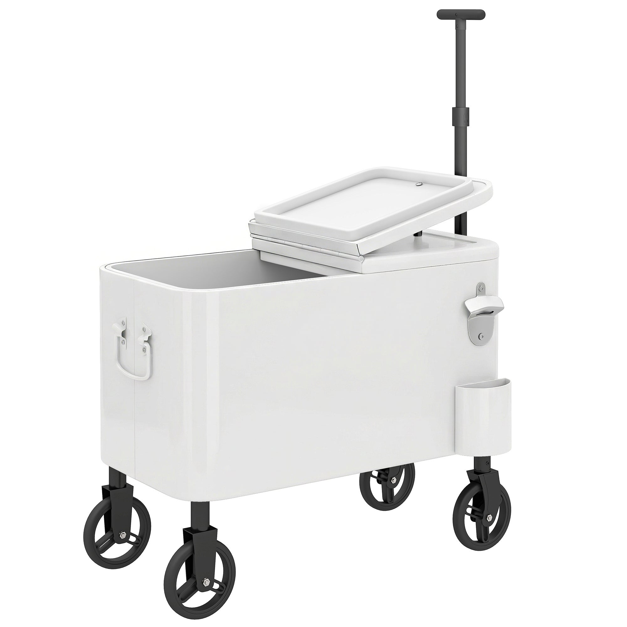 Carrito nevera outsunny acero, pu blanco 75x35x120 cm
