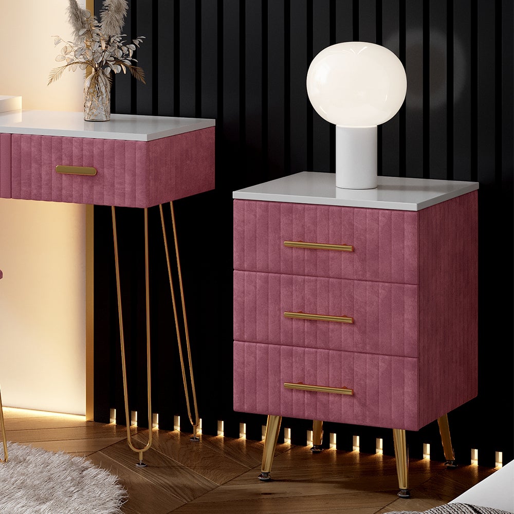 Table De Nuit Velia Grise - 3 Tiroirs - Lot De 2 - Dimensions 41x62cm - MDF Mélaminé - Design Moderne