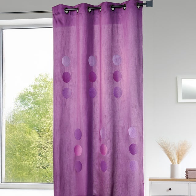 Double Rideau taffetas shantung 'gros pois' - Prune - 140x260 cm - Polyester