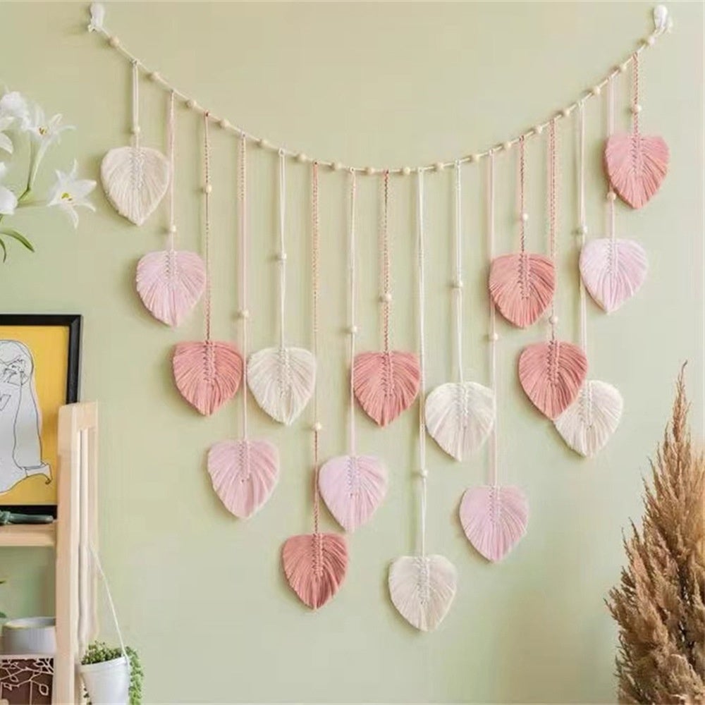 Guirlande de feuilles roses, décoration murale bohème, photo murale style milieu du siècle, décoration murale pour salon - 5