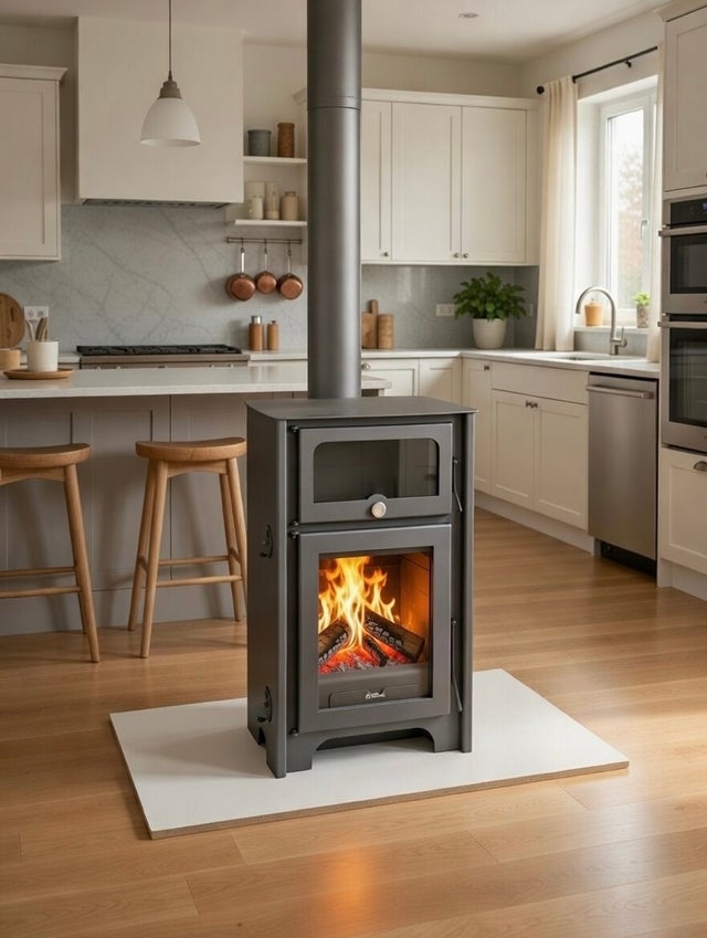 Estufa de leña con Horno Juan Panadero FIRENZE 10'6 kw / Alto rendimiento 88% / Triple combustion / Cristal limpio