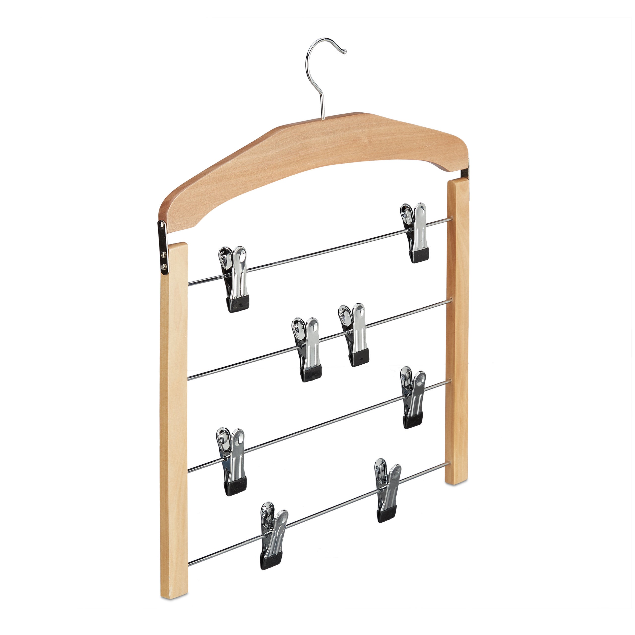 Cintre multiple bois crochet 360° pantalons lot de 3 antidérapant HxlxP: 45,5 x 39 x 2,5 cm, argenté nature, Relaxdays - 9