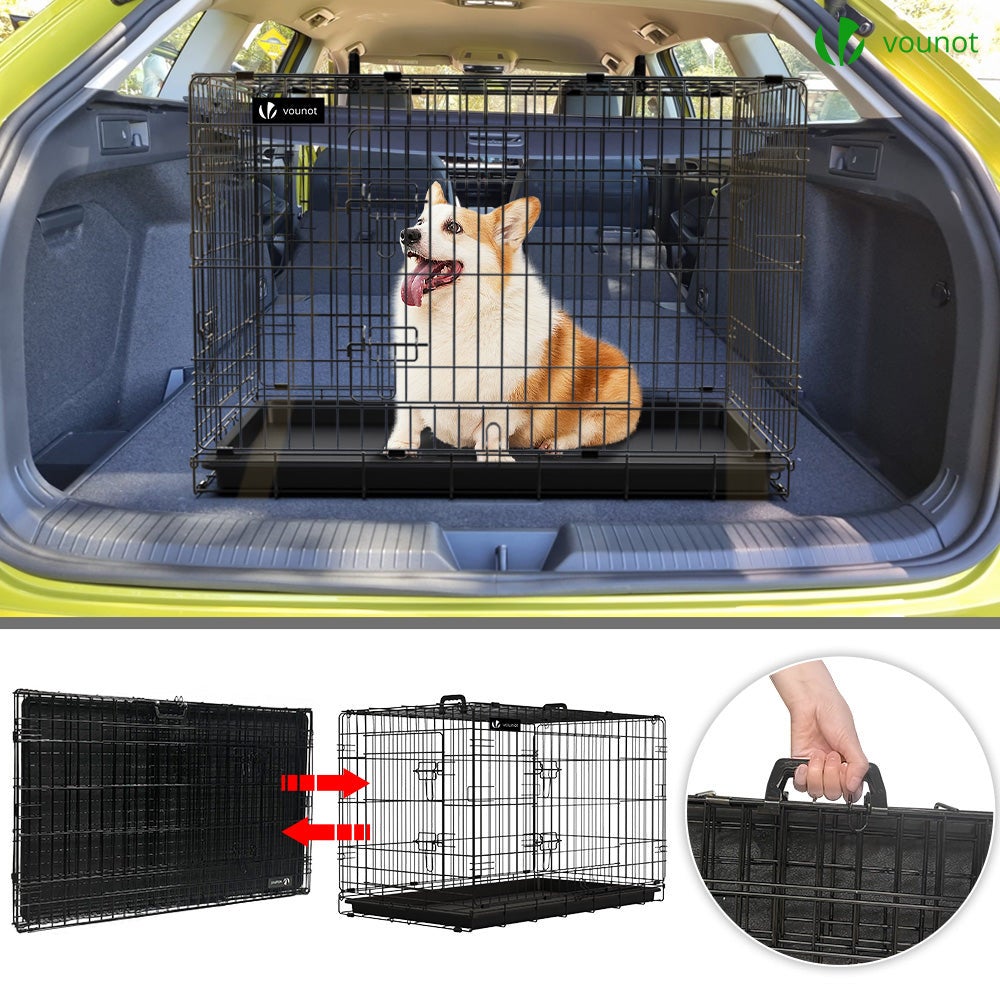 Cage pour chien pliable avec 2 portes verrouillable plateau amovible et housse de protection 92x58x64cm VOUNOT® - 7
