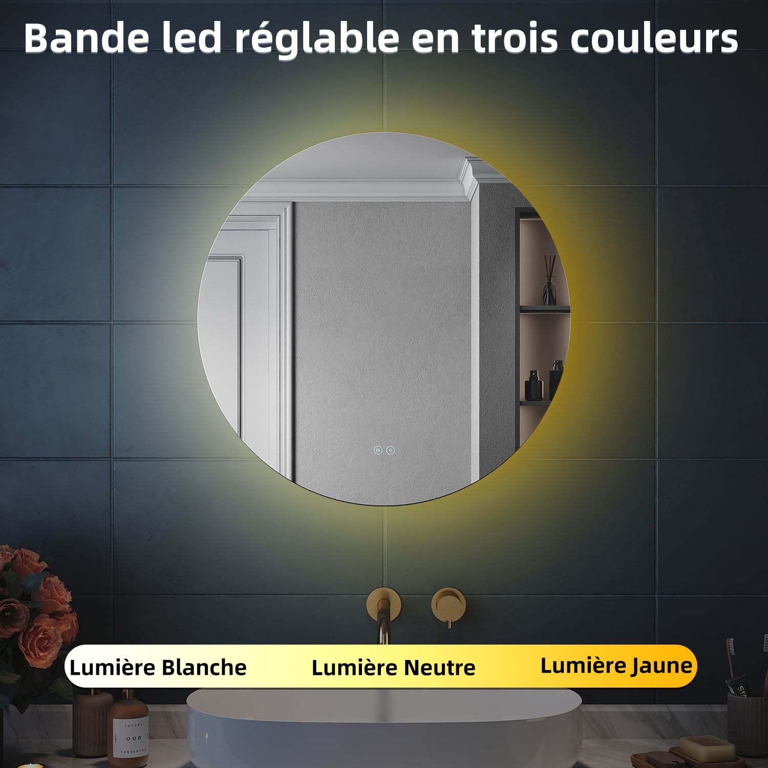 SIRHONA Miroir Rond Lumineux Salle de Bain LED Eclairage Intégré avec Fonction Anti-buée φ 80cm Mirroir Rond LED Rétro-éclairé - 3