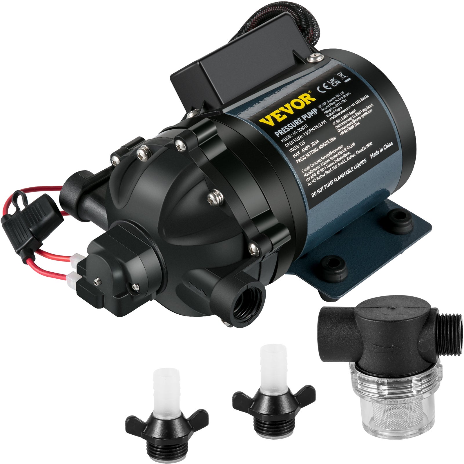Pompa do Mycia Pokładu, 12V20A 60PSI Ciśnieniowa Pompa Wodna, 20L/min Pompa do Mycia Natryskowego, Maks. 3M Windy Samozasysająca Pompa Wodna z Z VEVOR