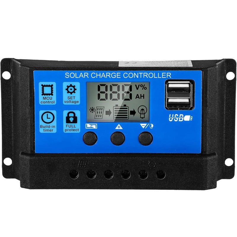 Kontroler ogniw słonecznych 12V/24V, kontroler ładowania paneli słonecznych, regulator napięcia z regulowanym wyświetlaczem LCD, timer, (10A)