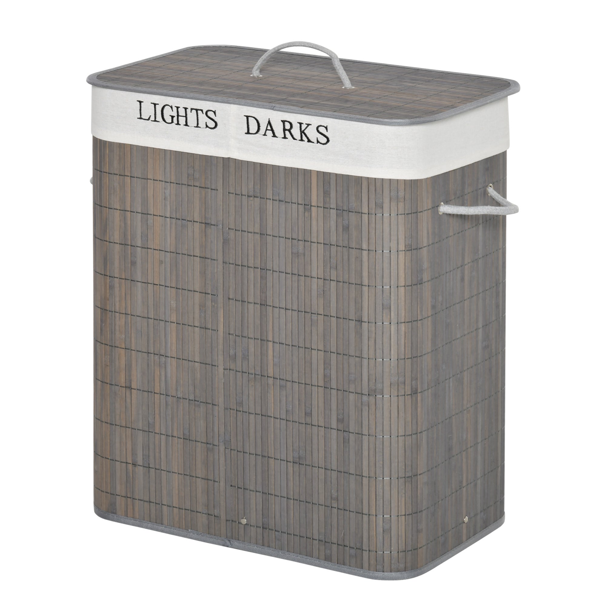 Panier linge bambou capacité 100 L, couvercle amovible, sac 2 compartiments, 52x32x63 cm, gris - 2