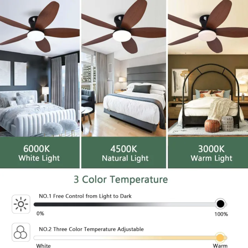 Ventilateur Plafond Avec Lumiere Silencieux, Ventilateur de plafond encastré de 89 cm avec éclairage et télécommande, 6 vitesses de vent, Noyer - 6