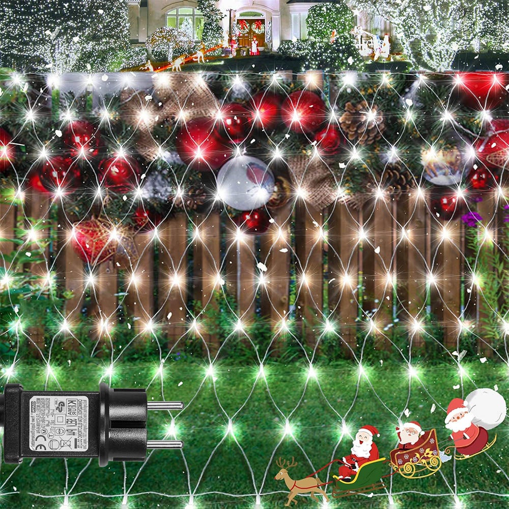 Girlanda świetlna z siatki, 2 x 2 m, 144 diod LED, zewnętrzna siatka świetlna, 8 trybów, owijanie drzewem, oświetlenie dekoracyjne na Biały