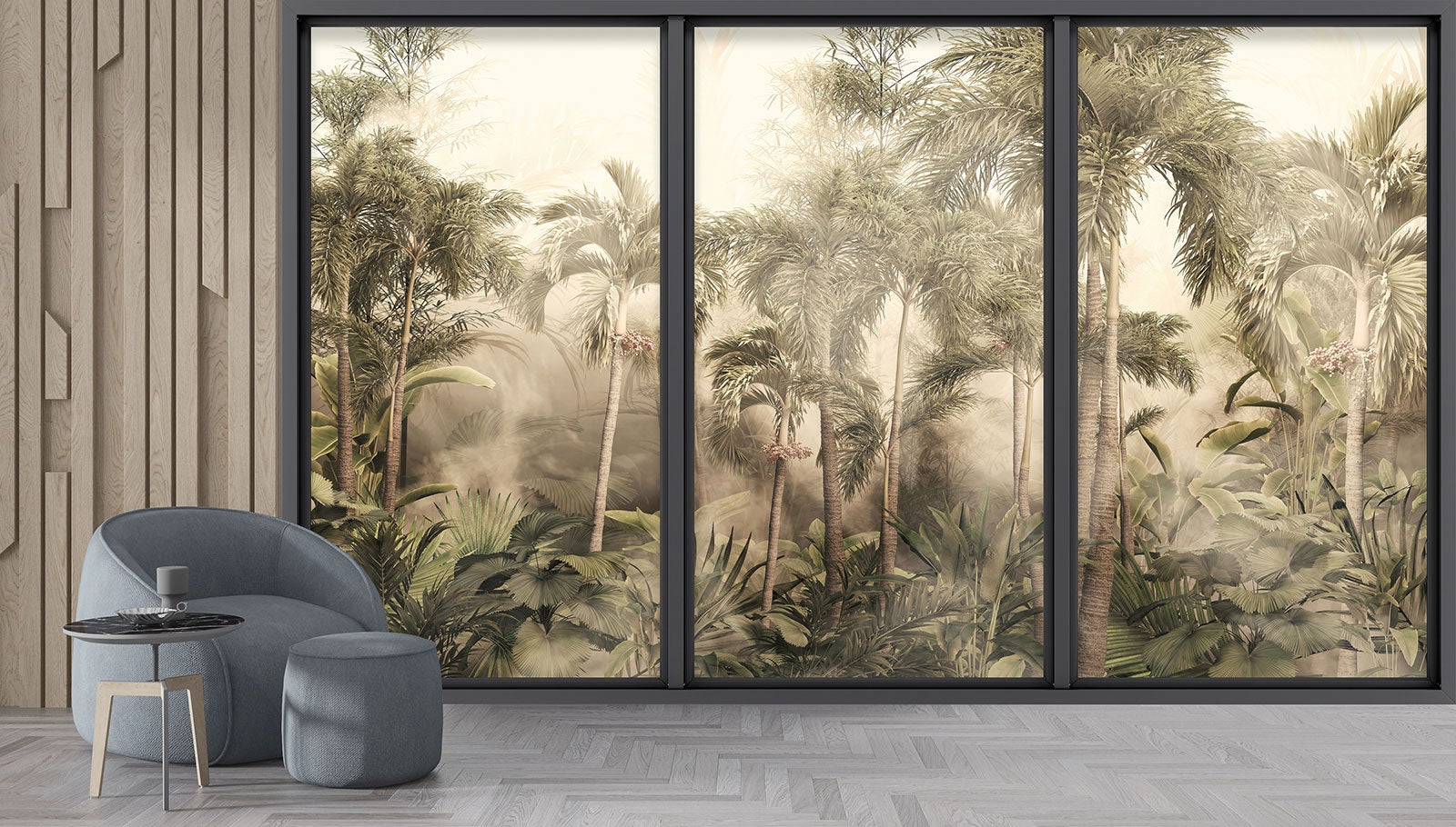 Papier peint panoramique Trompe l'oeil baie vitrée - Jungle - Largeur 325 cm x Hauteur 195 cm - 4