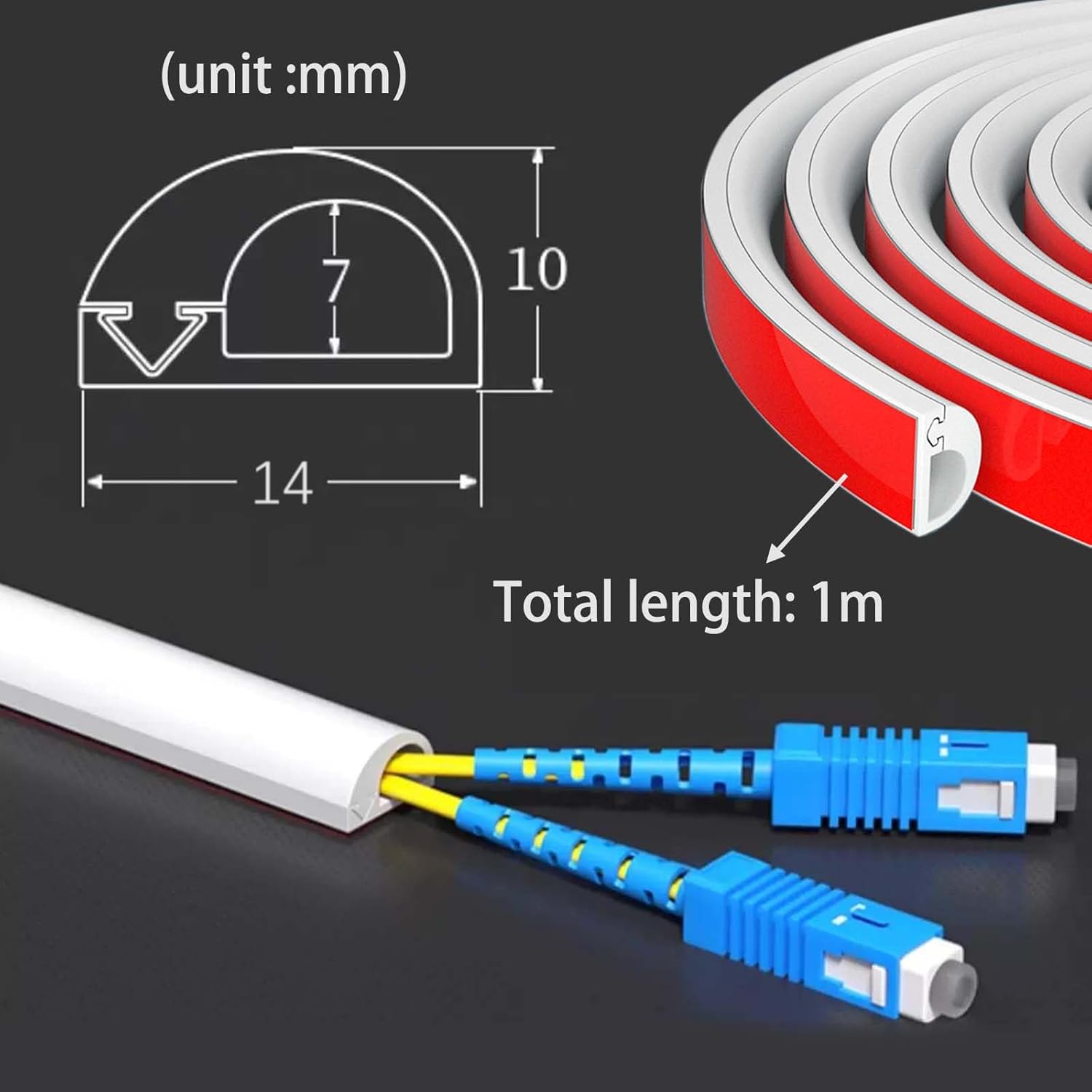 (1 Mètre)Goulotte Passe Cable, Mini Goulottes de Câbles, Goulottes de Câbles, Cache Câble Demi-Rond, Cache Cable TV Mural Blanc, Goulotte Passe Cable - 2