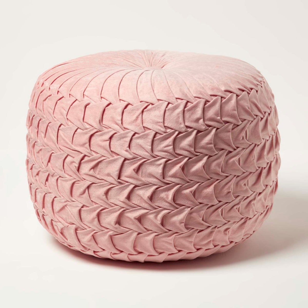 Homescapes Pouf rond Grace en velours plissé, Rose poudré | Leroy Merlin
