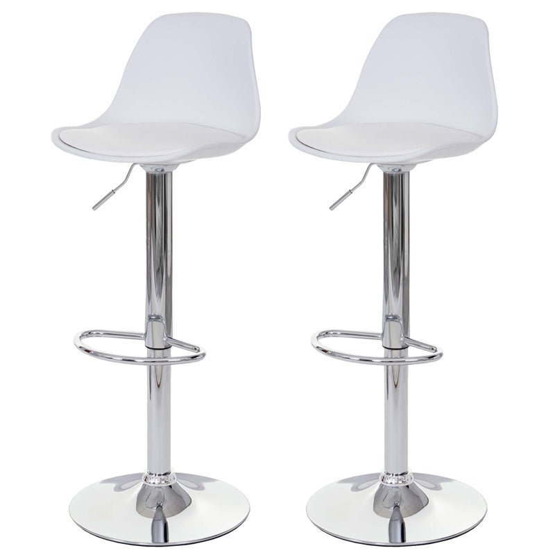 Zestaw 2 stołków barowych HWC-B14, stołek barowy obrotowy, imitacja skóry ~ biały