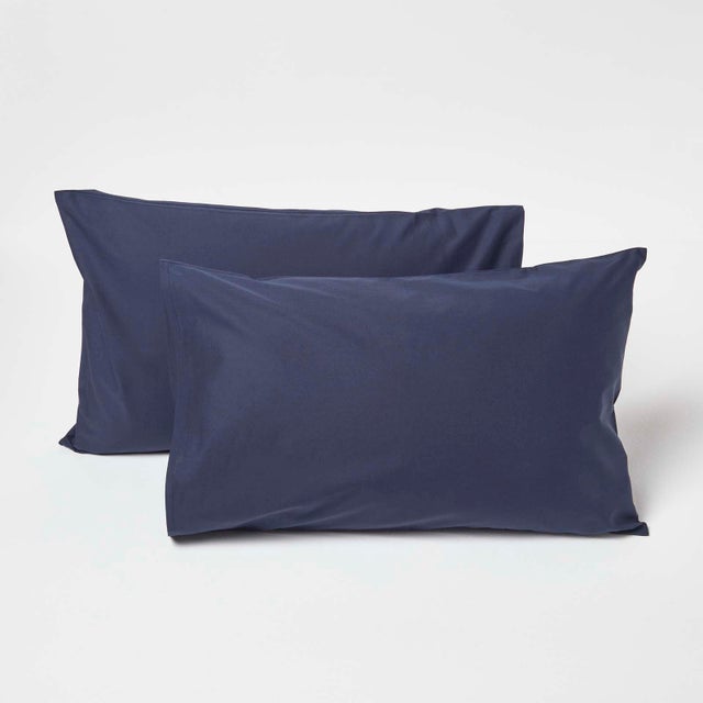 Homescapes Taies d'oreiller enfant 40 x 60 cm en coton Egyptien 200 fils Bleu marine, Lot de 2