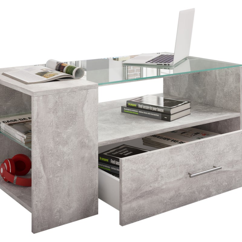 Stół boczny i stolik kawowy Tindala Optyka betonowa W. 45 x S. 100 x G. 50 cm