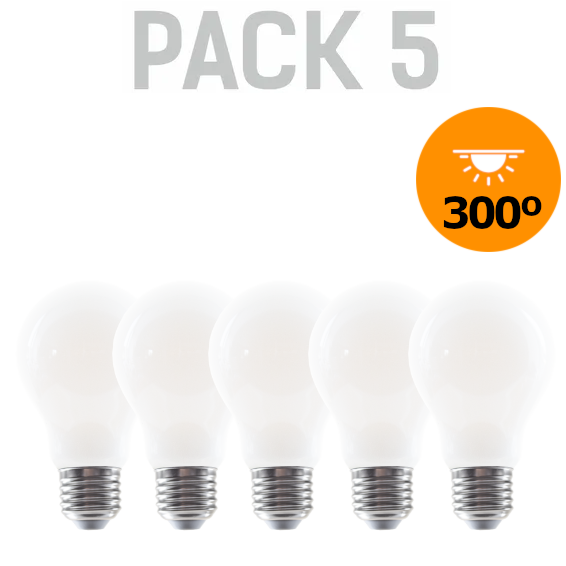 Pack x5 bombilla led estándar de filamento a class crystal frost e27 1521lm 7,2w 3000k 300º 30.000h