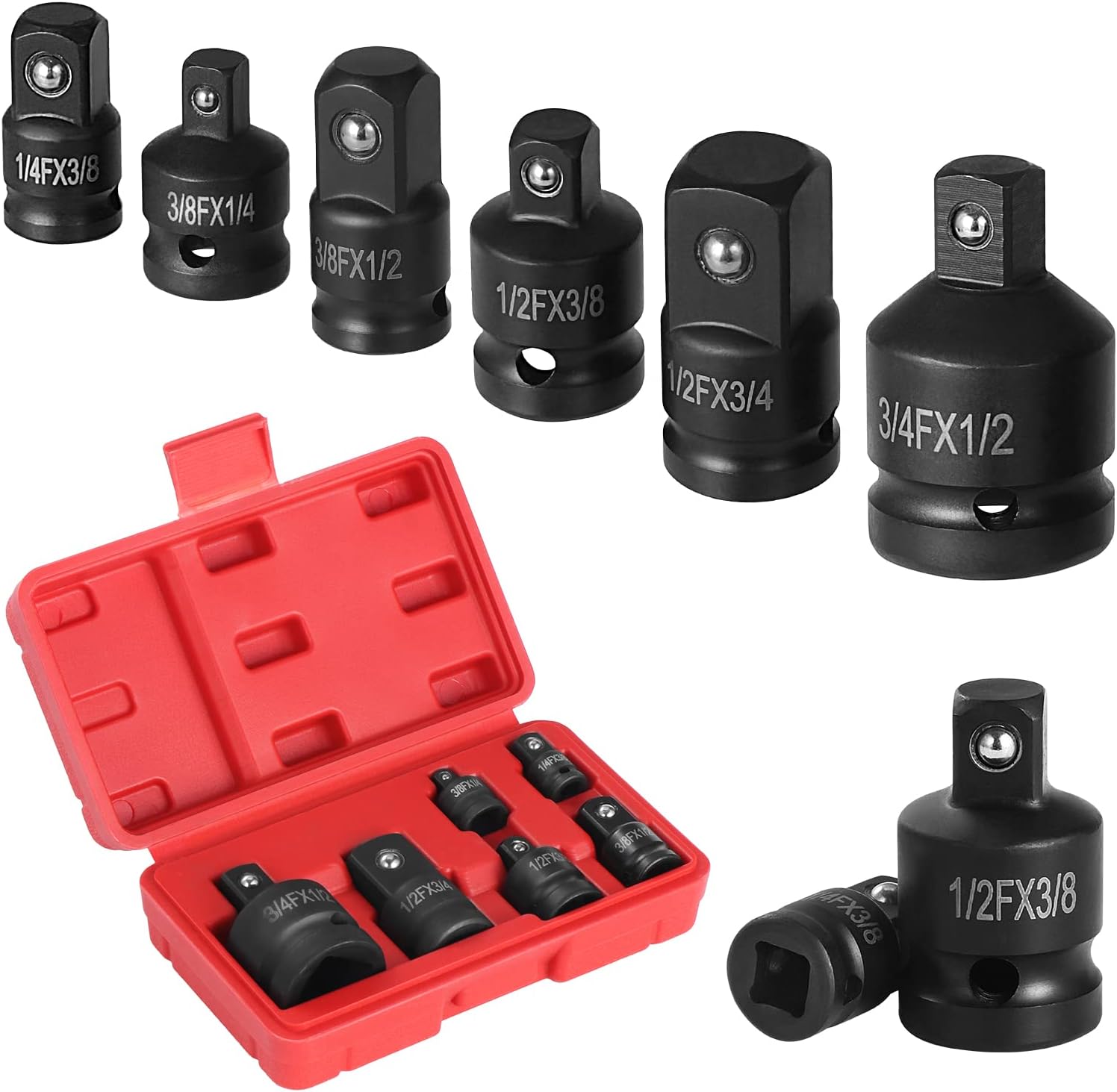 6x Adaptery do nasadek udarowych – kwadratowe głowice 1/4", 3/8", 1/2", do klucza zapadkowego, klucza udarowego, wiertarki