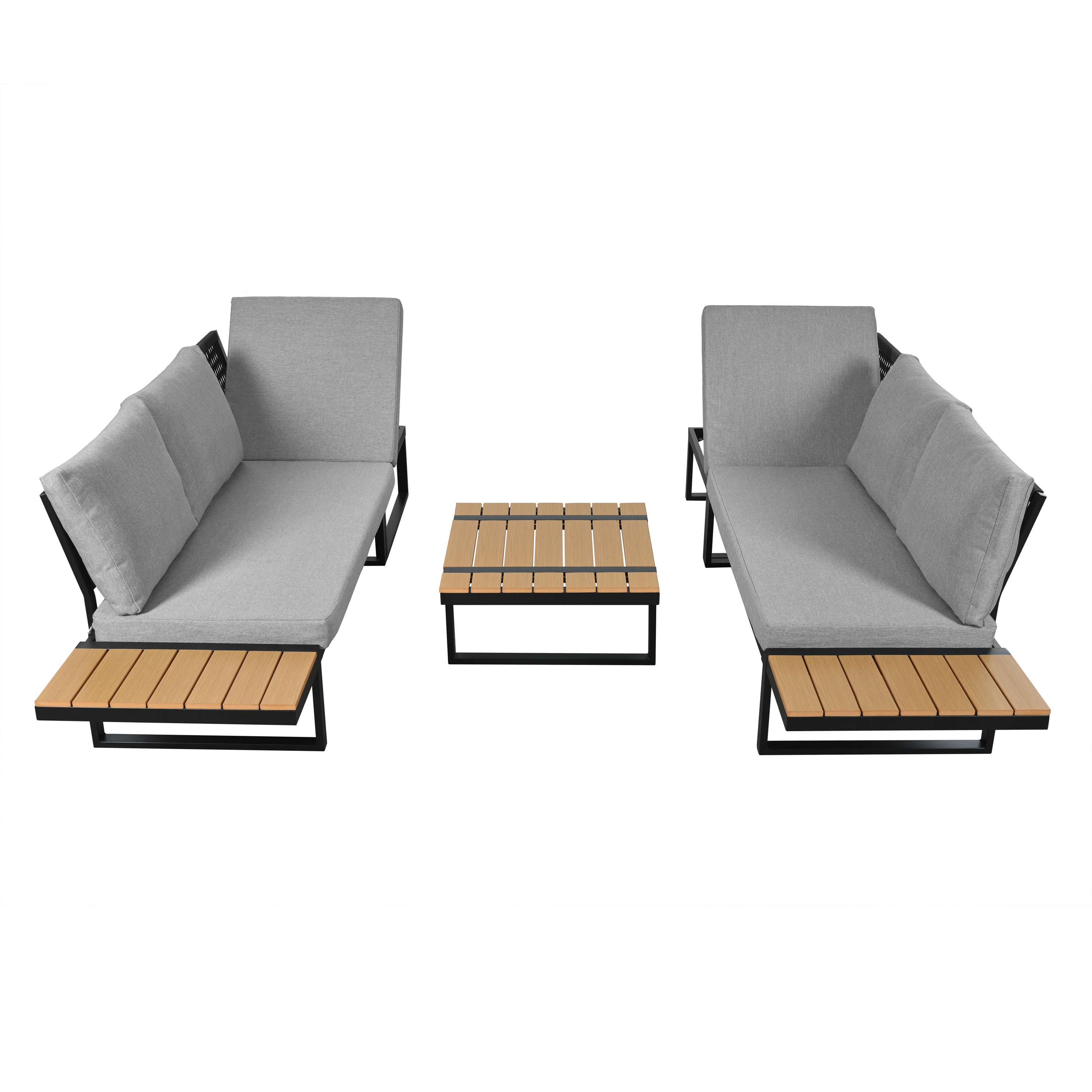 Salon de jardin - ensemble de meubles - 6 places - en acier galvanisé - canapé d'angle - avec table basse - plateau en bois plastique - Gris - 6