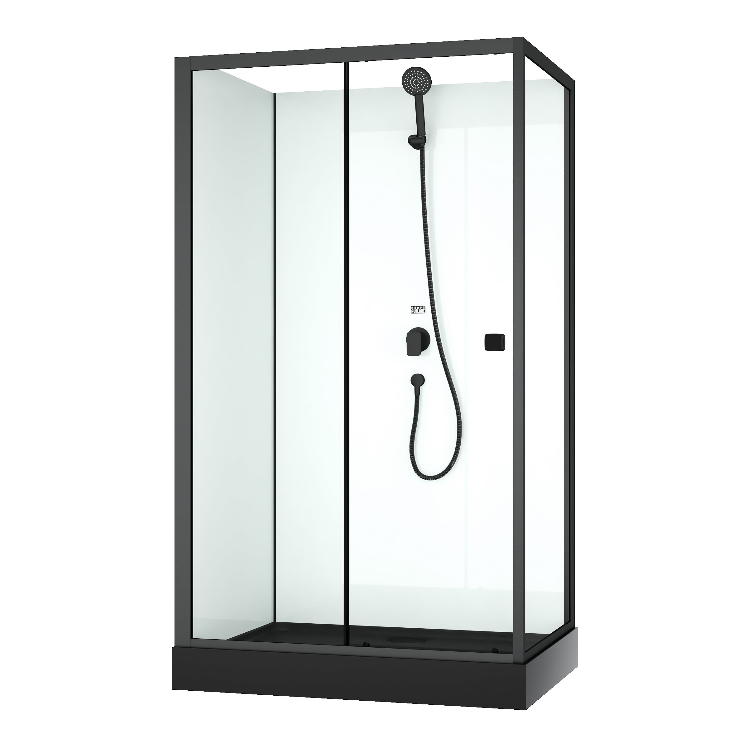 Cabine de douche rectangulaire 110x80x197 cm - Porte coulissante - Receveur Noir Mat - 3