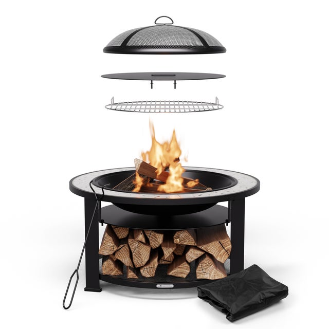 Blumfeldt Merano Circolo Braséro 3 en 1 avec fonction barbecue utilisable comme table de diamètre 87 cm Noir