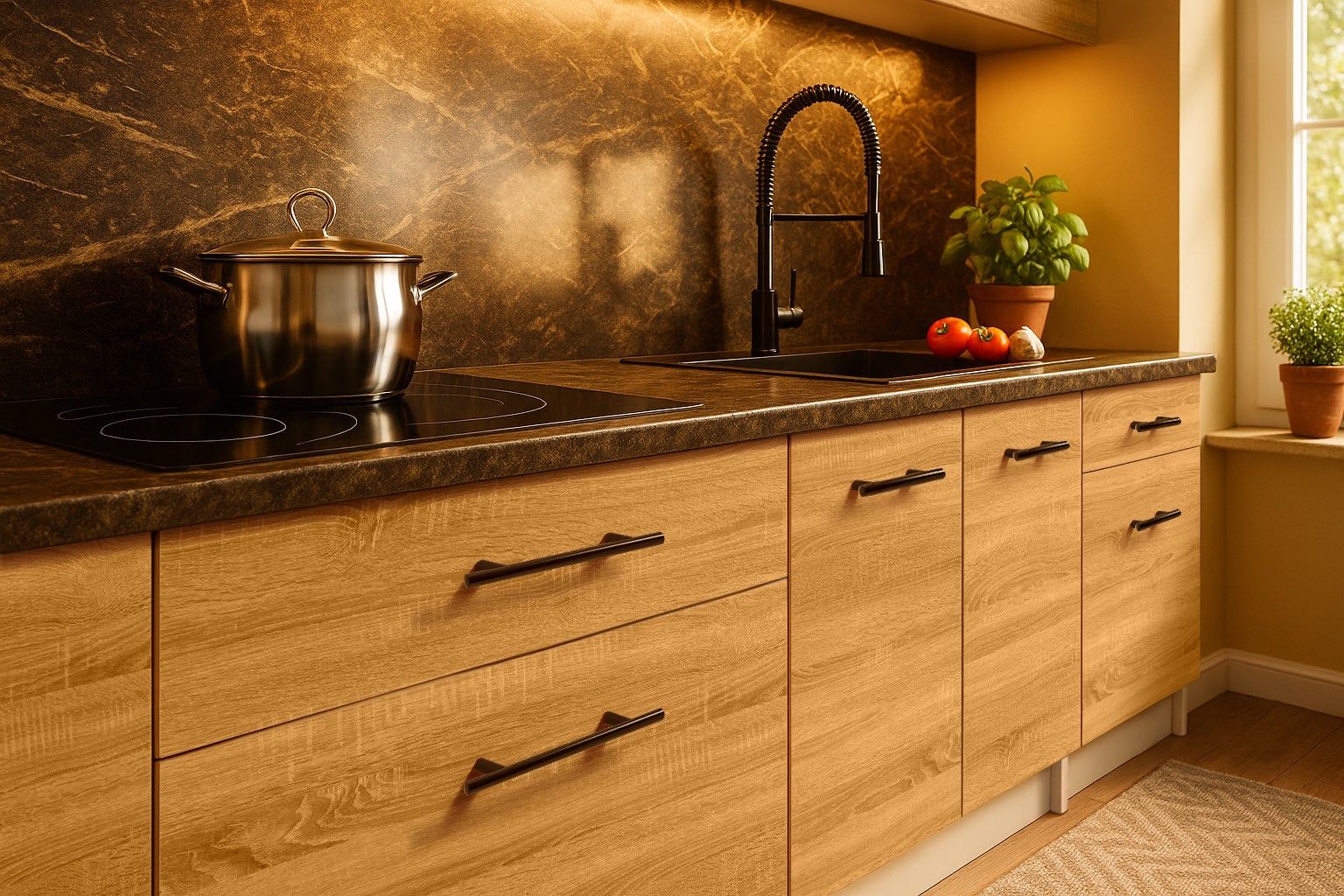 Cuisine complète VIKI BOIS chêne 300 cm avec colonne four 9 éléments 18 mm - 3