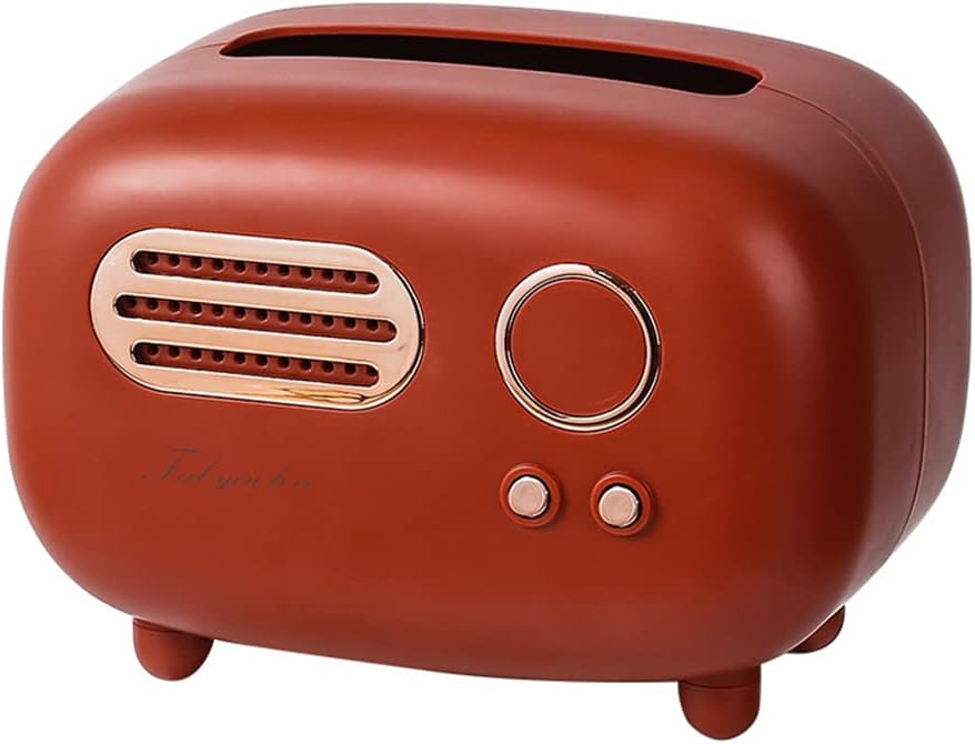 Czerwony pojemnik na chusteczki, radio w stylu vintage w kształcie pudełka na chusteczki, pudełko na chusteczki higieniczne, dozownik serwetek