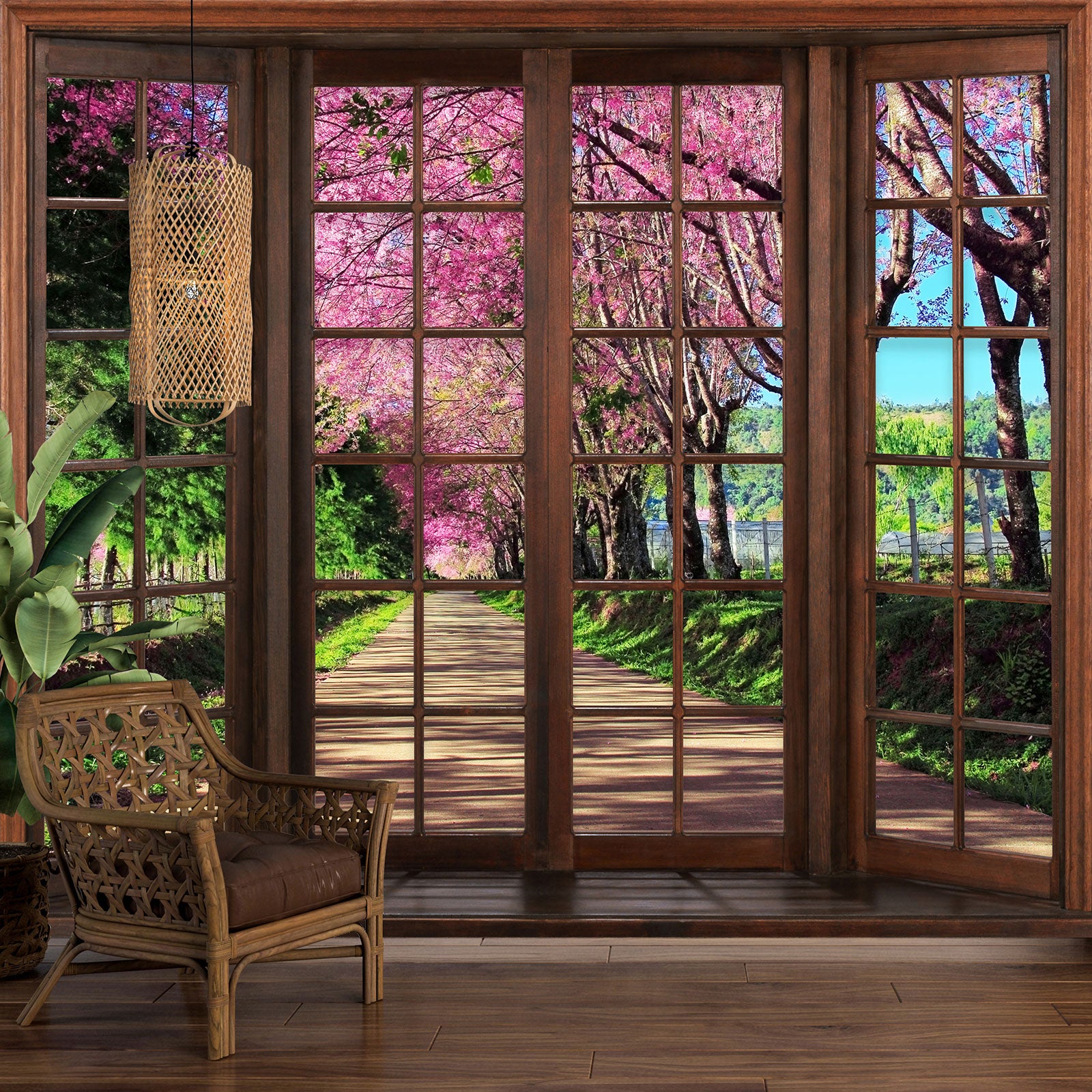 Vinilo Decorativo Plage Para Puerta - Vista A Praderas Y Montañas, 83x204 Cm, Multicolor