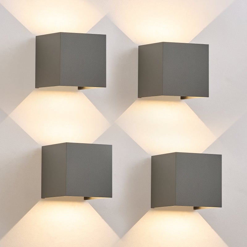 NETTLIFE Kinkiet LED 5W, 4 sztuki - Szary kinkiet zewnętrzny/wewnętrzny, regulowany podwójny strumień wodoodporny IP65 230V 3000K