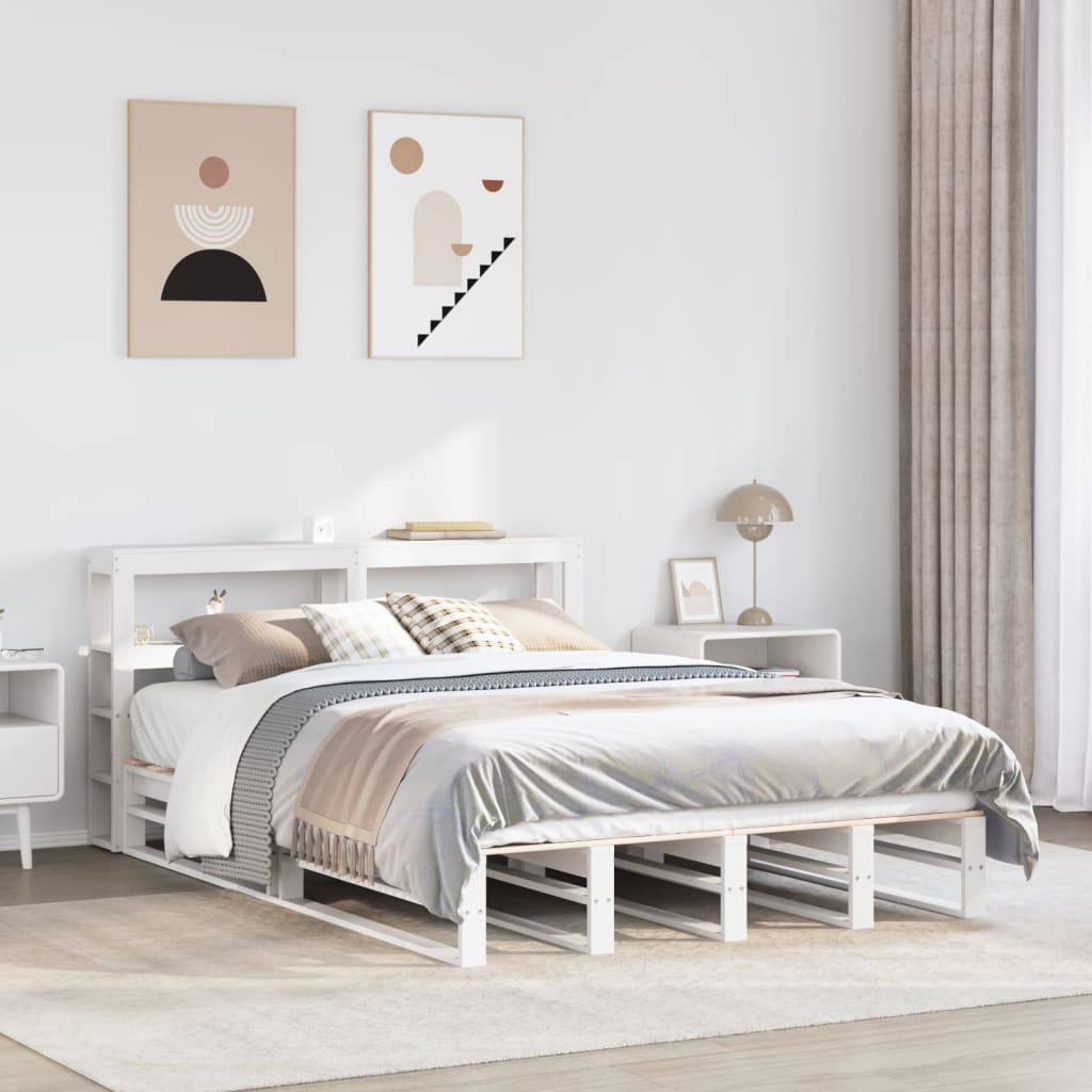 Rama łóżka bez materaca, biała, 140x200 cm, lite drewno sosnowe vidaXL