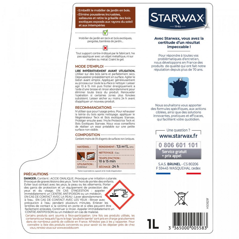 Nettoyant dégrisant pour mobilier de jardin en teck et bois exotiques 1 l Starwax -250475 - 2