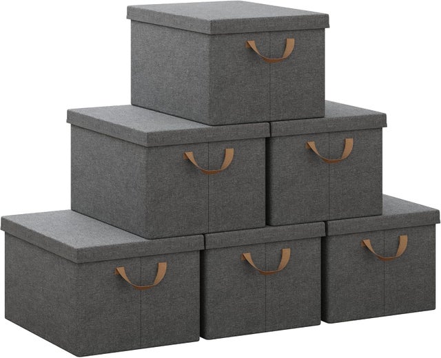 Boîte De Rangement En Tissu 45x35x26 Cm (41L) Avec Couvercle à Fermeture éclair - Gris - Pliable Et Empilable