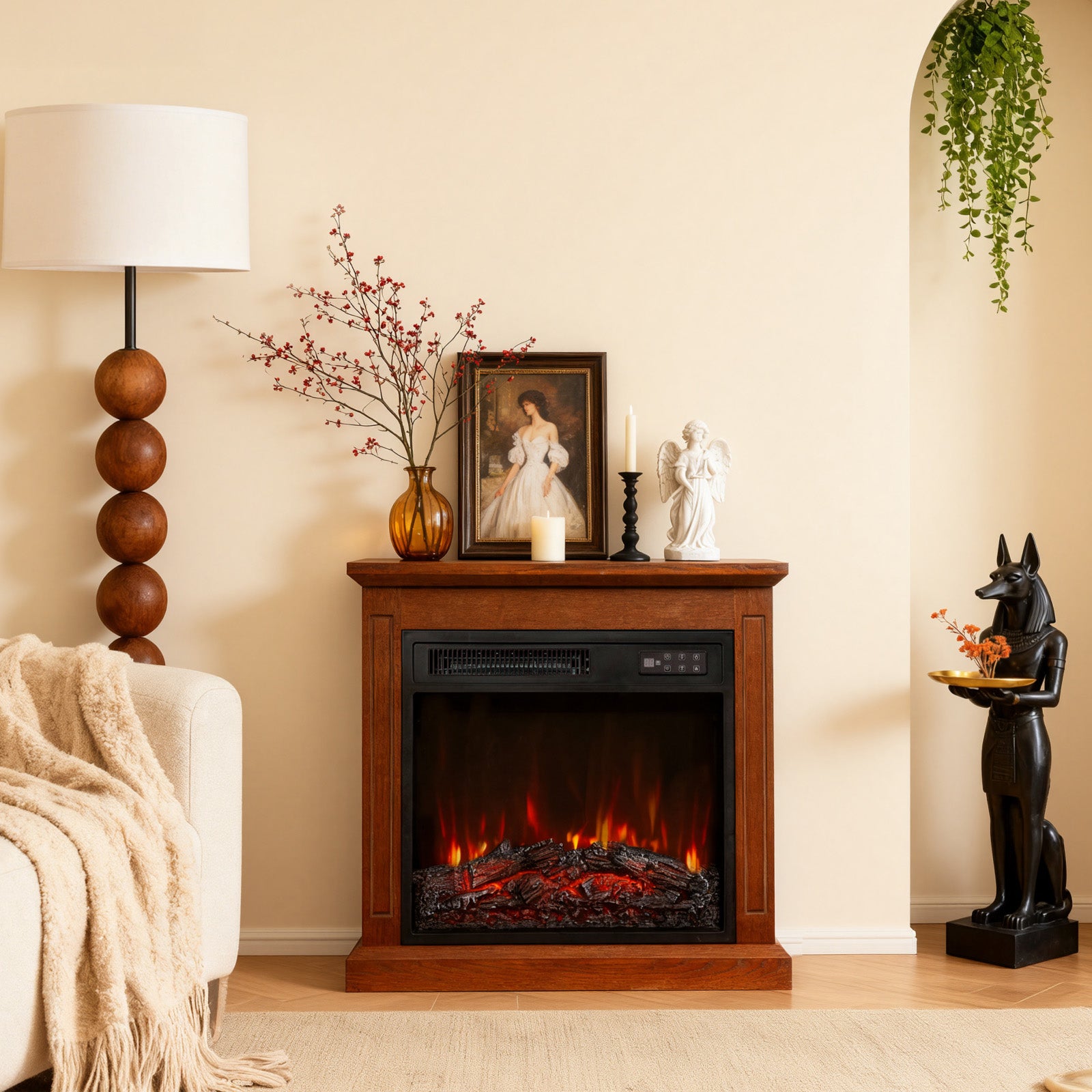 HOMAVO 18" Kominek Elektryczny zBrązową Zabudową, Dwie Moce, Płomień 3D