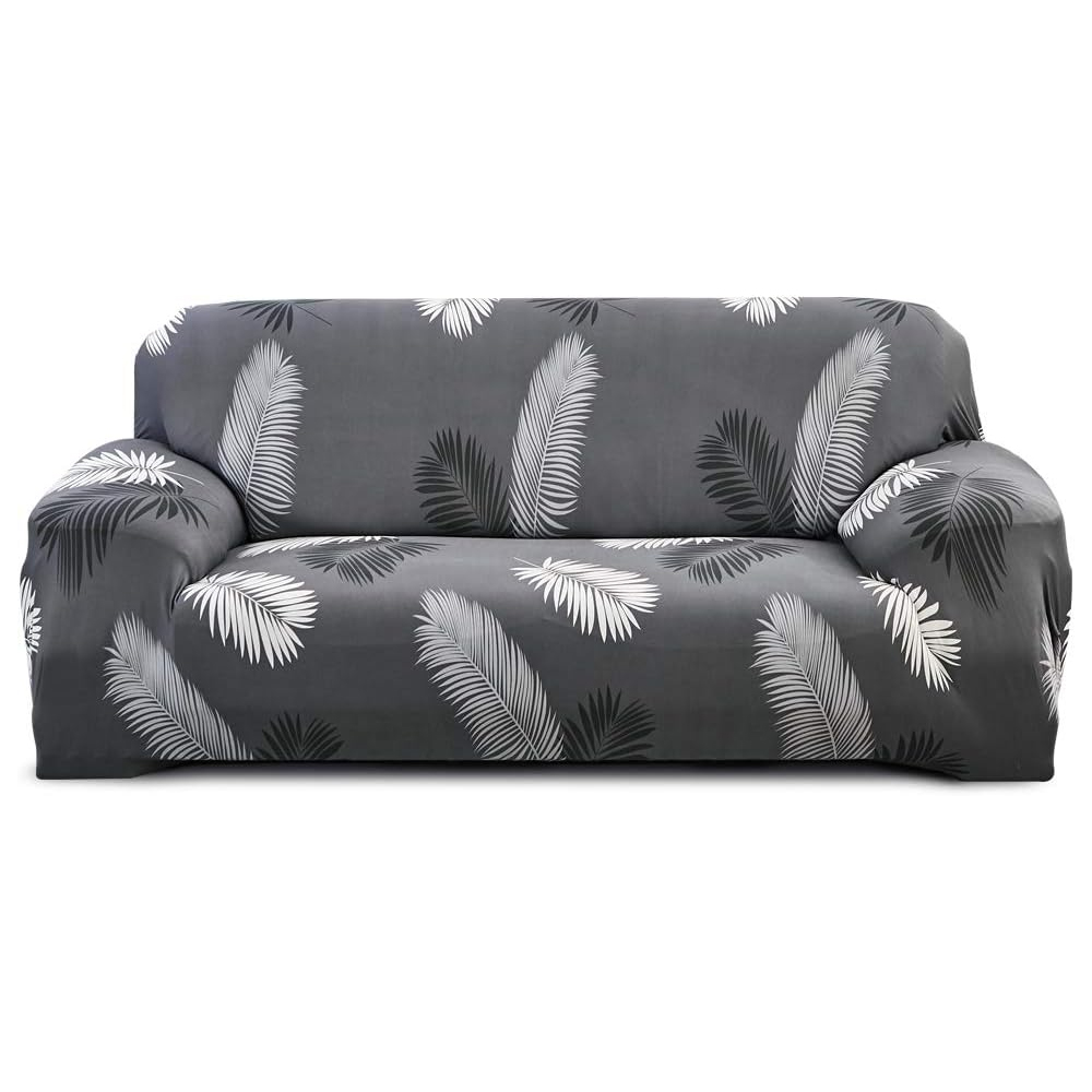 Funda de sofá elástica de tres plazas, antipolvo y antiincrustante (black feather, 190-230cm para tres personas)