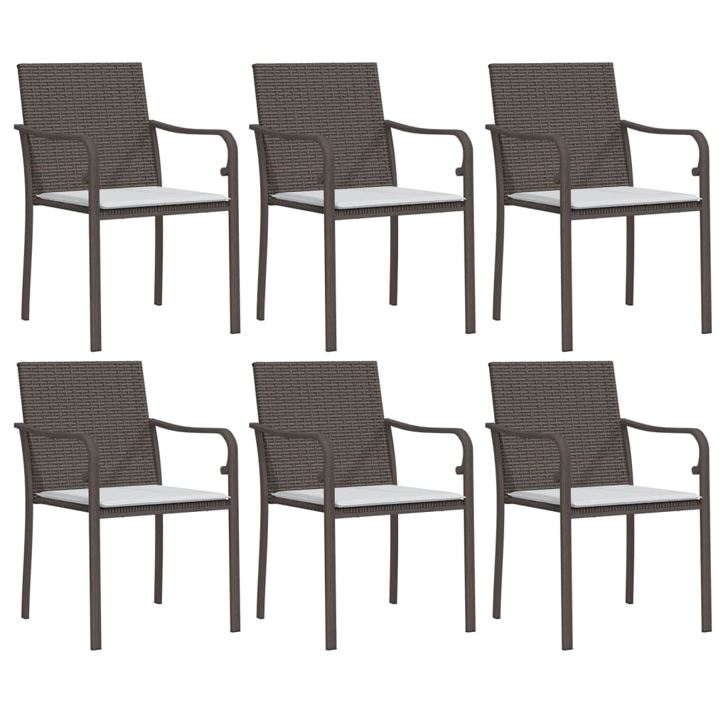 The Living Store - Chaises de jardin et coussins lot de 6 marron 56x59x84 cm rotin - 2