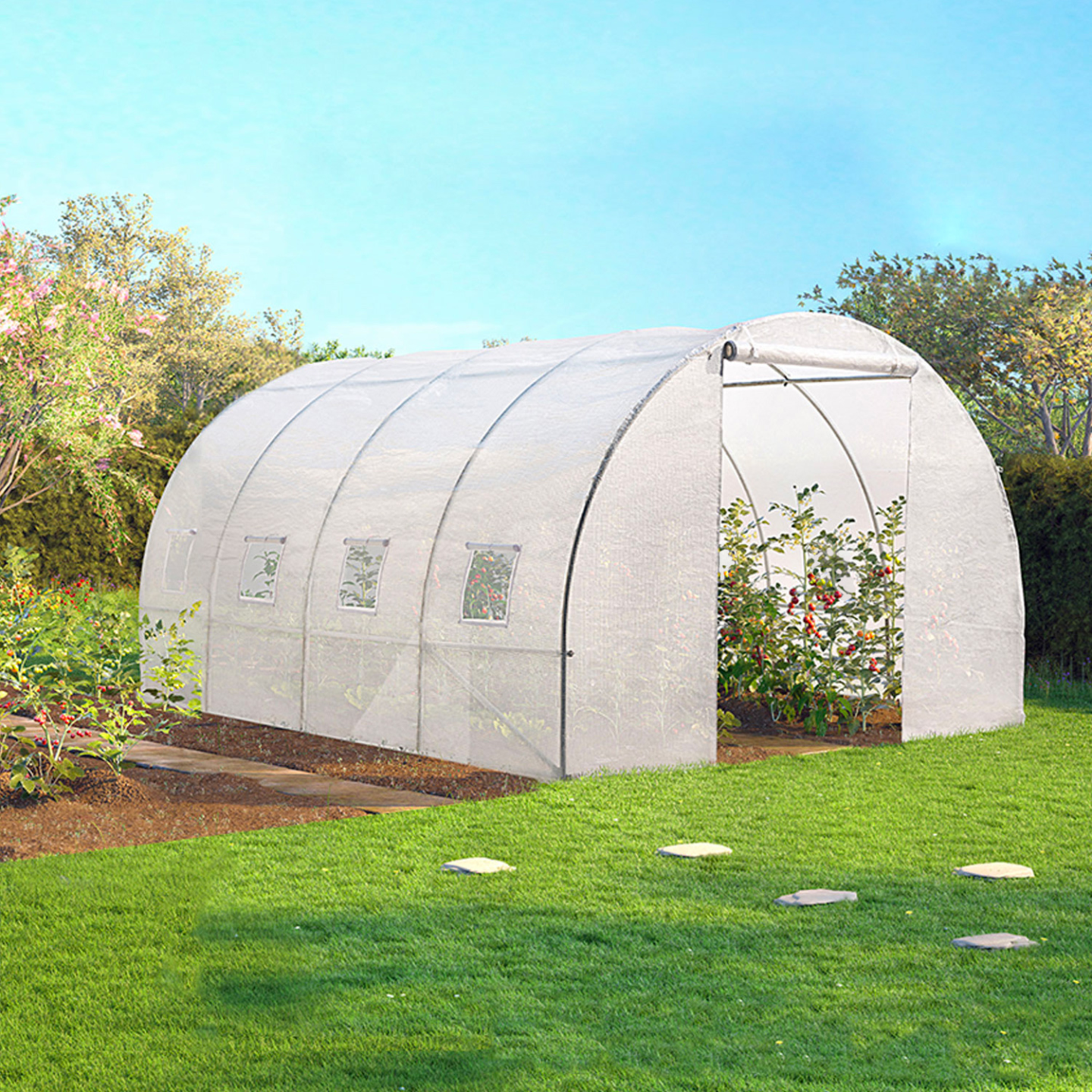 Serre tunnel de jardin 4 saisons 12M² blanche gamme maraîchère ZEBRA 4x3M - 5