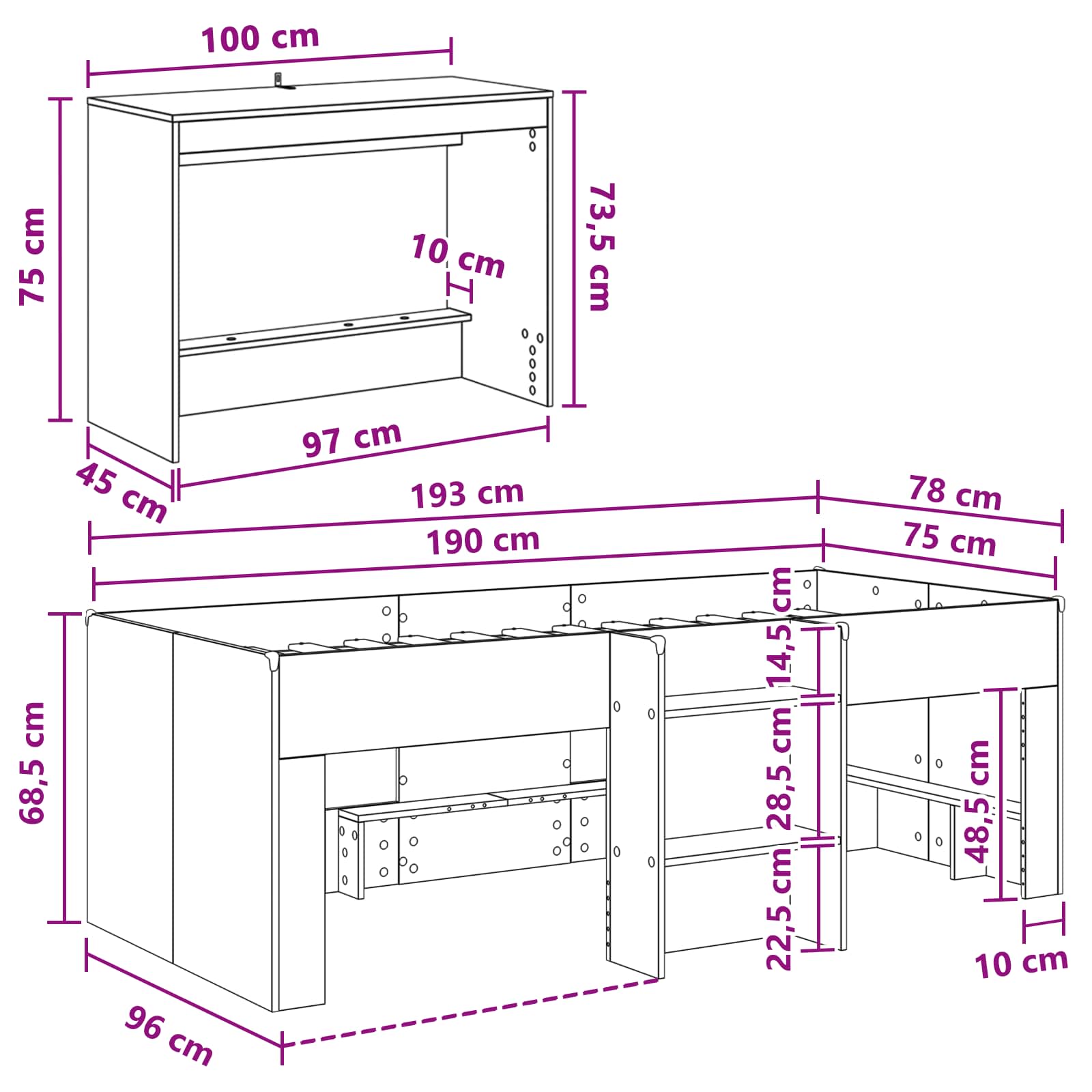 Cama alta de 2 piezas Sonoma Grey para niños con escritorio. | Leroy Merlin
