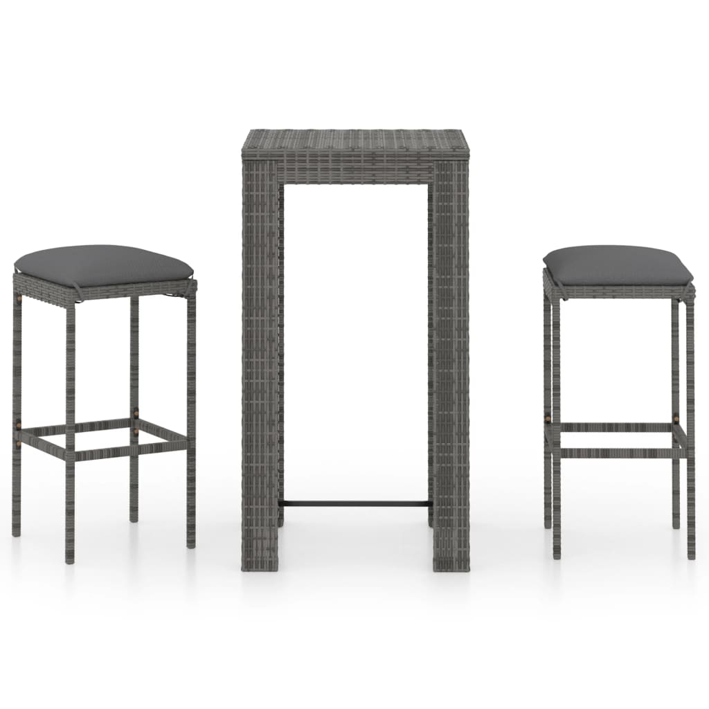 Maison Exclusive - Set Bar da Giardino 3 pz con Cuscini in Polyrattan Grigio - 2