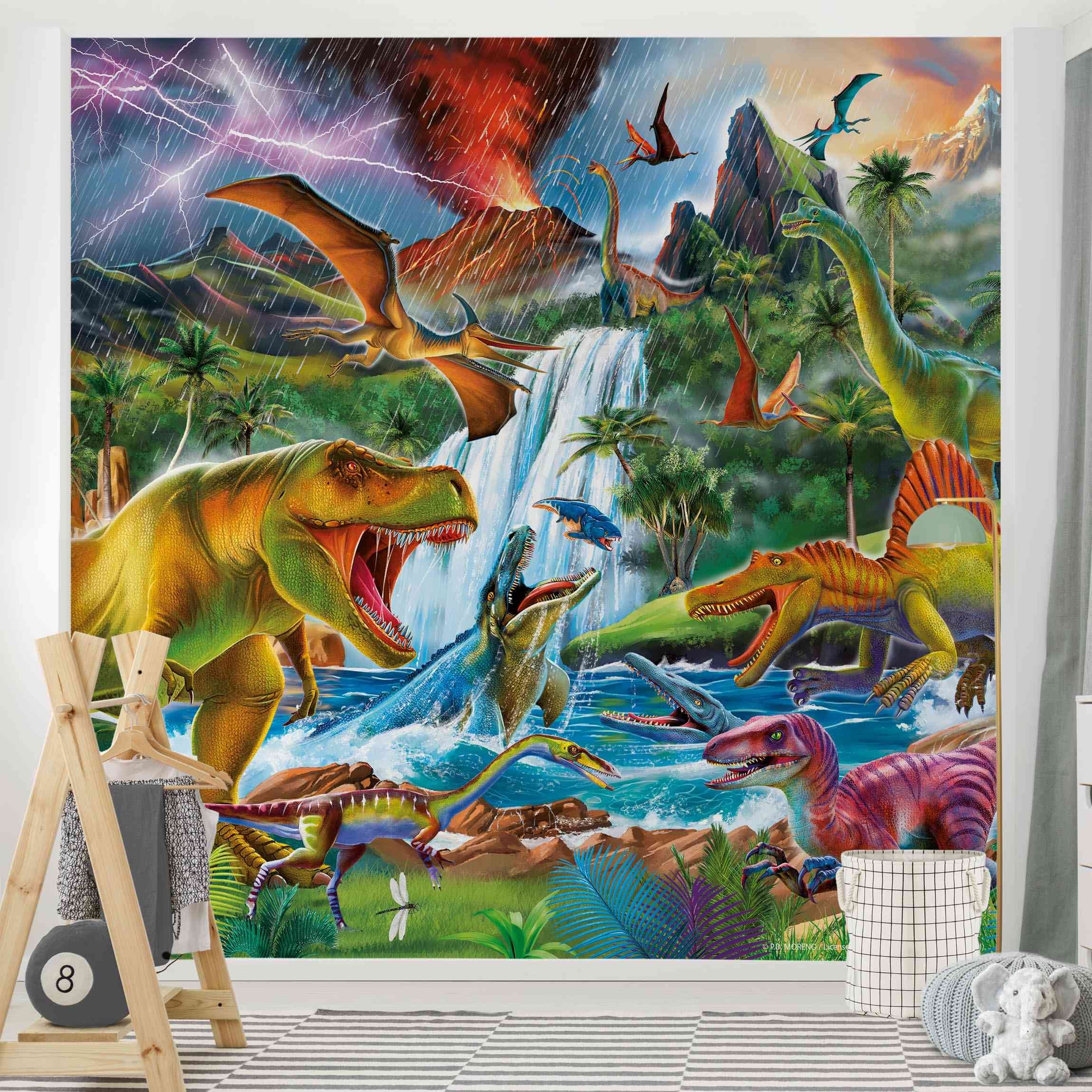 Papel pintado fotomural dinosaurios ilustración animales 283 - habitación infantil niño - tnt 240 x 240 cm adhesivo