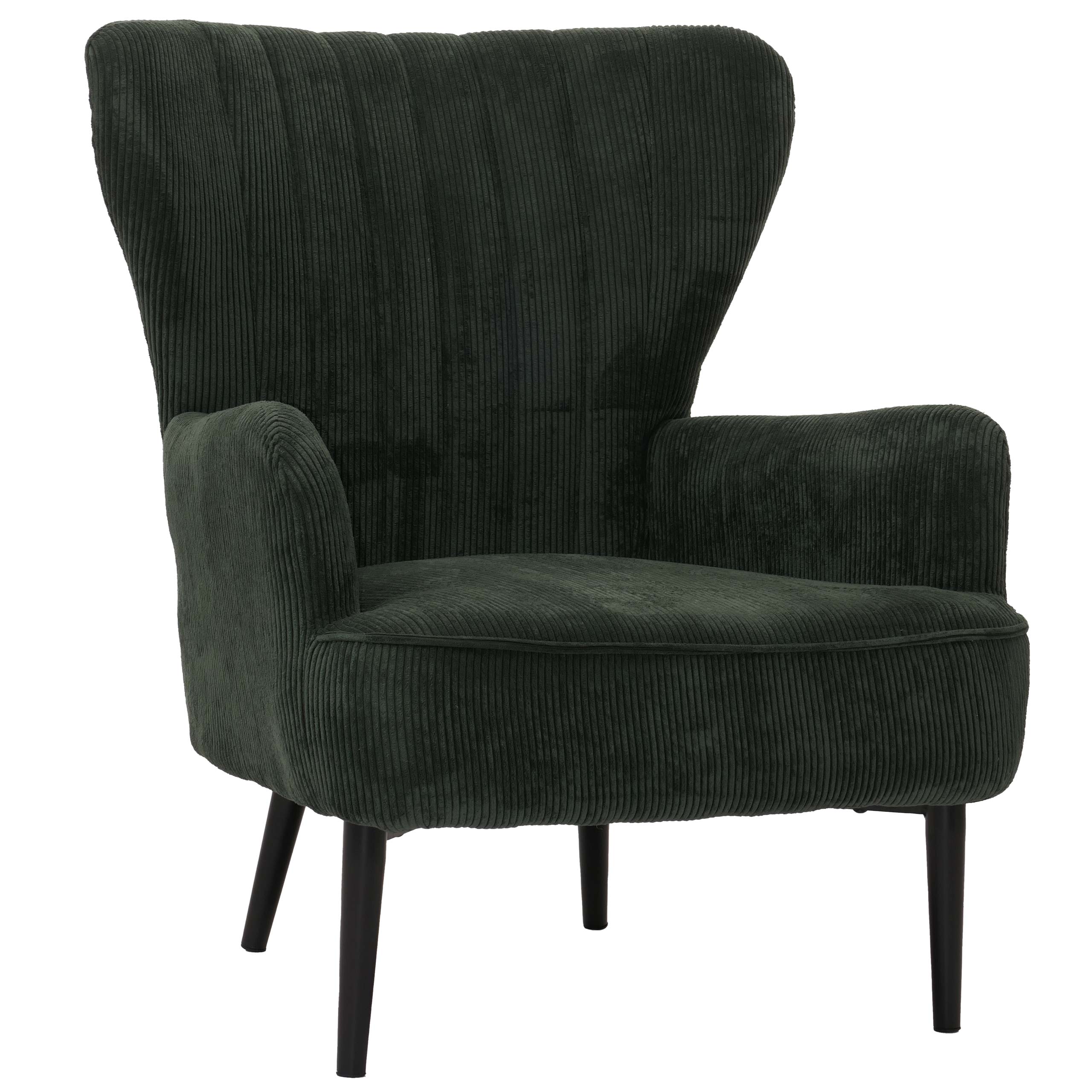 Fotel wypoczynkowy HWC-K37, fotel koktajlowy/fotel uszaty tapicerowany fotel retro vintage tkanina sztruks (290g/m²) Oeko-Tex ~ ciemnozielony