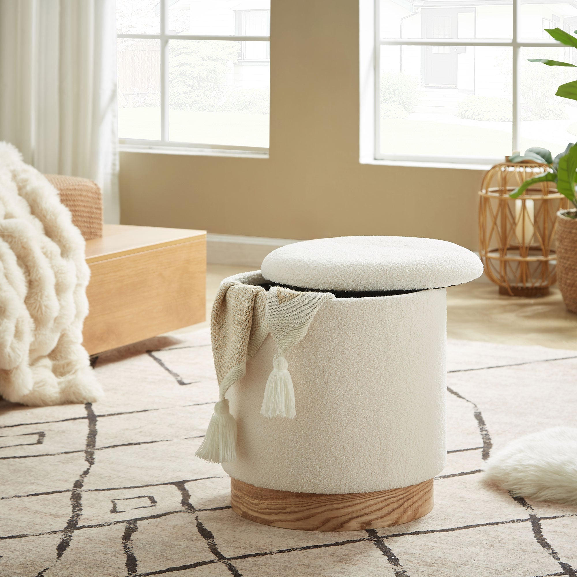 Pouf contenitore JULIETTE in tessuto spugna bianco Leroy Merlin