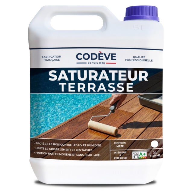 Saturateur Terrasse Bois - 5 L - Codeve Bois - Pour La Protection D'un Bord De Piscine, Terrasse Ou Caillebotis Bois.