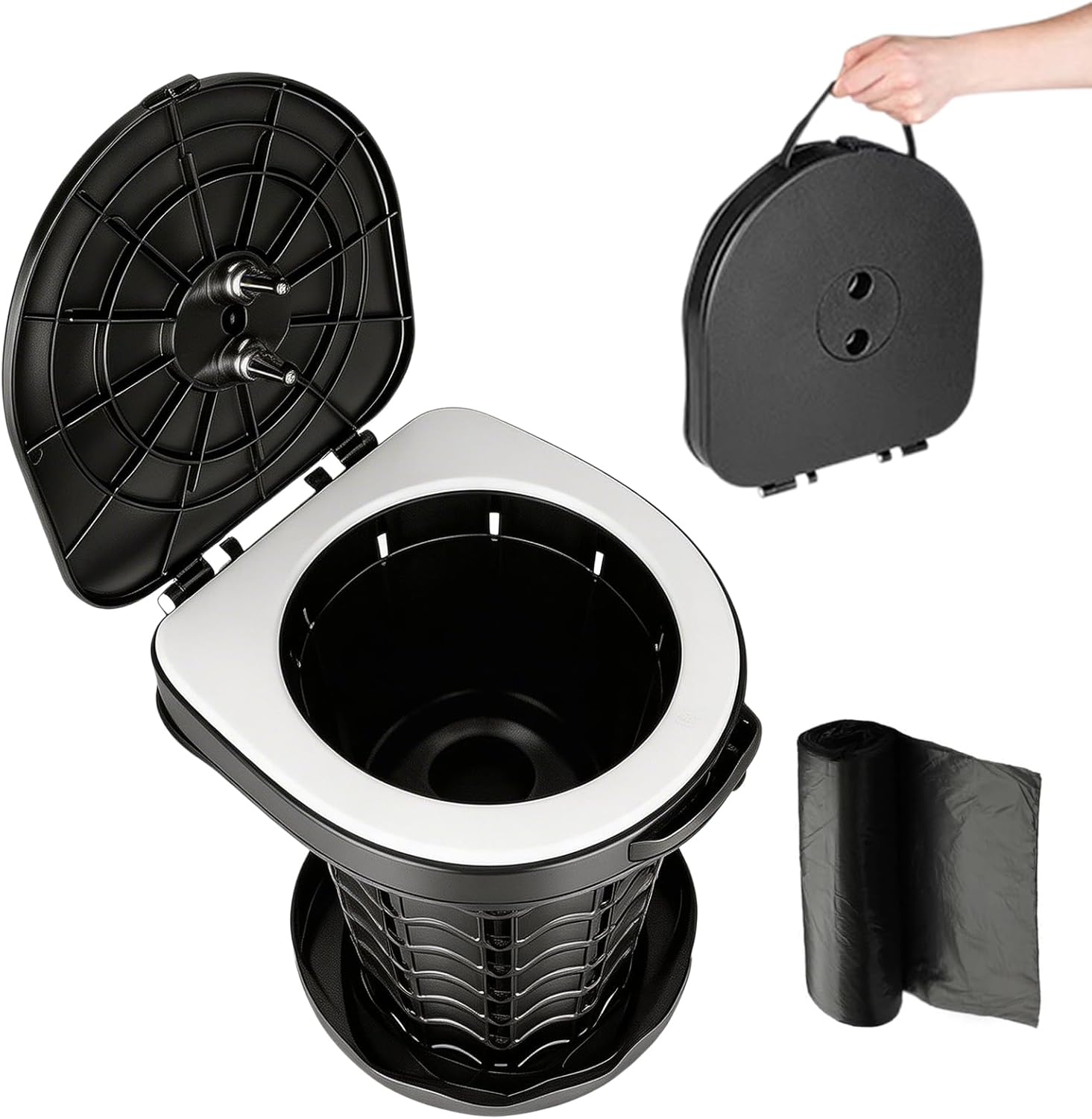 Toilettes De Camping Pliables – 30x30x34 Cm, ABS 180 Kg, Avec 10 Sacs Poubelle Et Sac De Transport – Pour Camping, Randonnée, Festivals