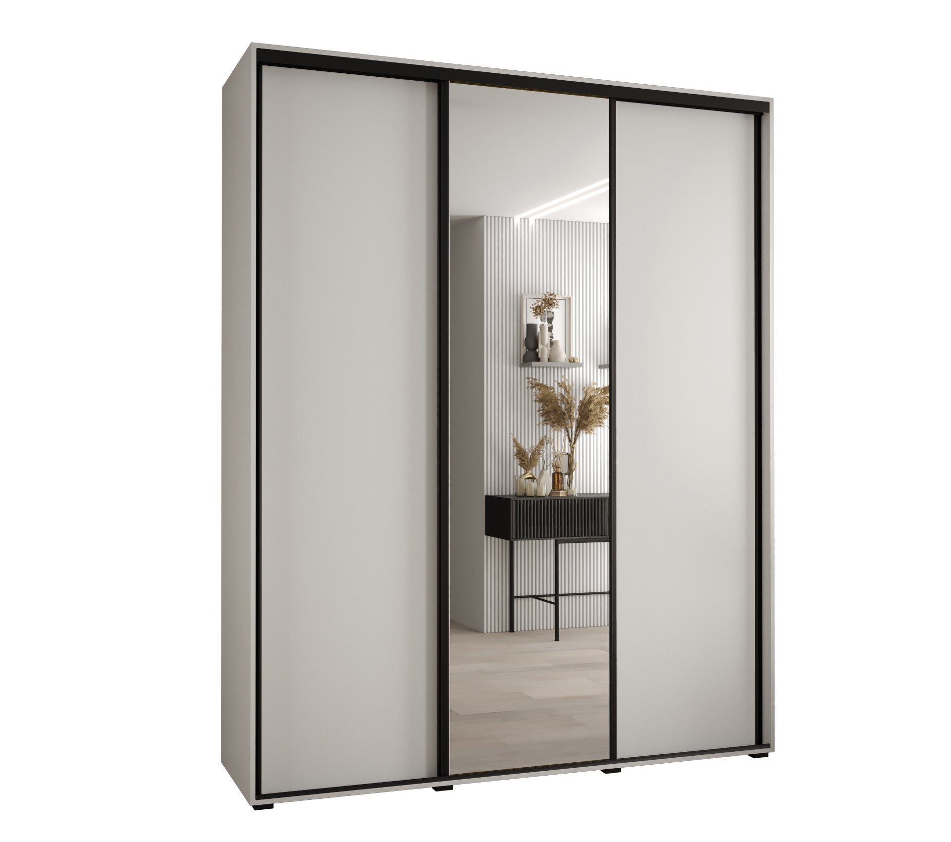 Szafa przesuwna z lustrem wysoka Davos 3 190 x 60 x 235,2 cm biały + biały + u. czarny - Abiks Meble