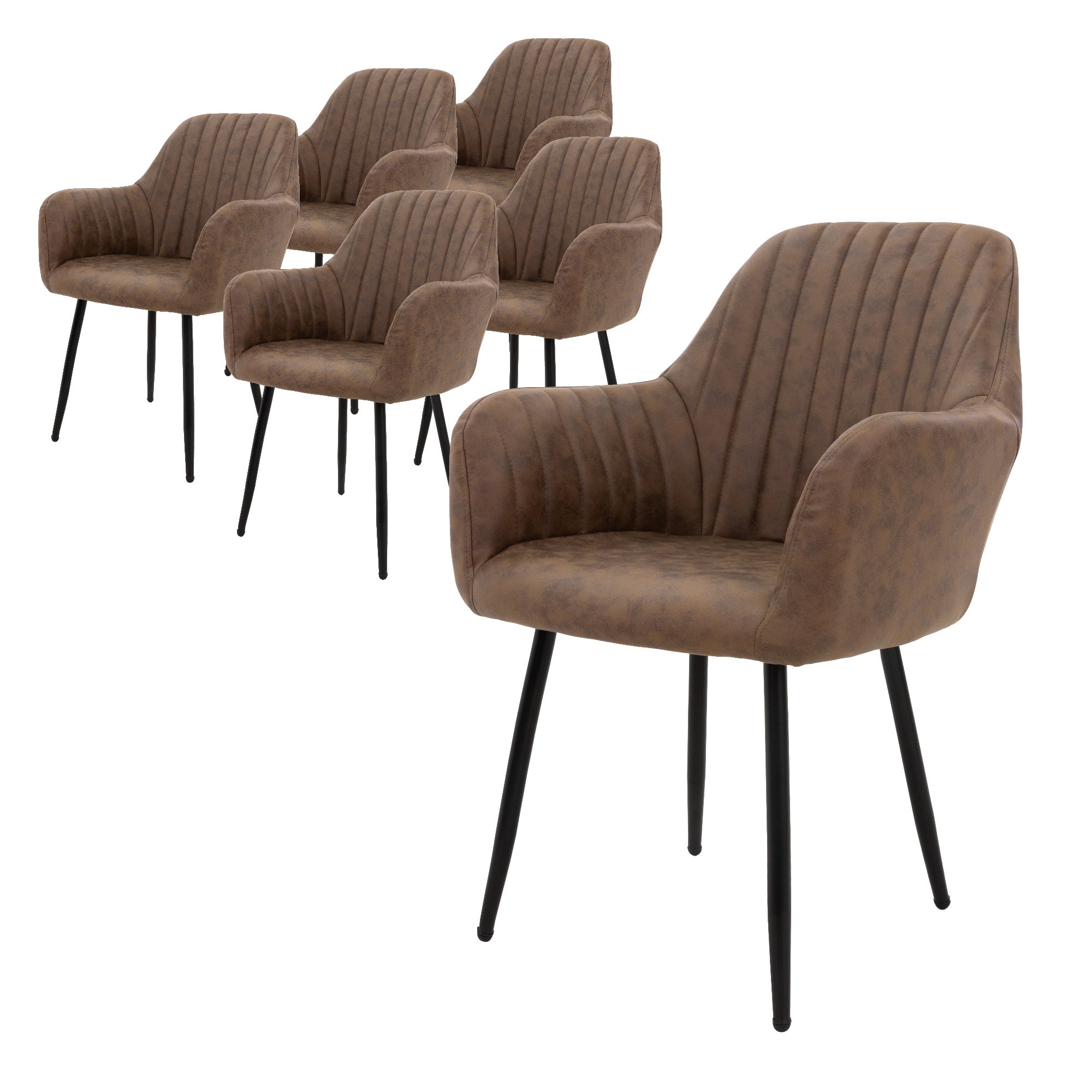 ML-Design komplet 6 eleganckich foteli do jadalni z wygodnym oparciem i podlokietnikami w kolorze brazowym wyscielane skóra PU na metalowej