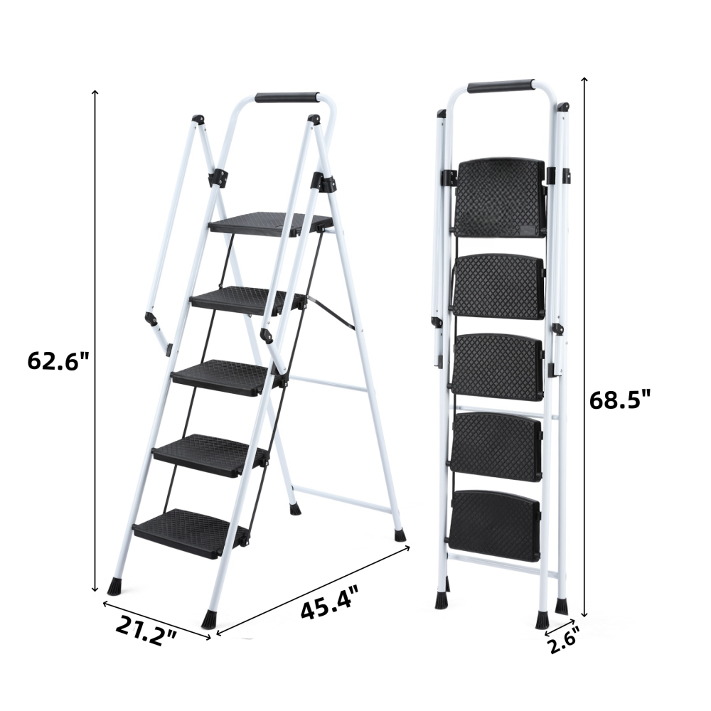Tabouret Escabeau Pliant Segawe – 4 Marches, Capacité 300 Lbs, Antidérapant, Gris/noir