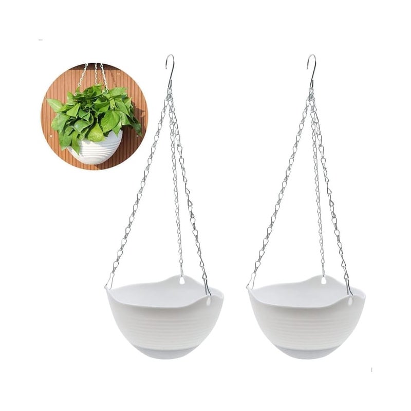2 plastikowe wiszące doniczki balkonowe z haczykiem na łańcuszku, do dekoracji ściennej, do stosowania wewnątrz i na zewnątrz.